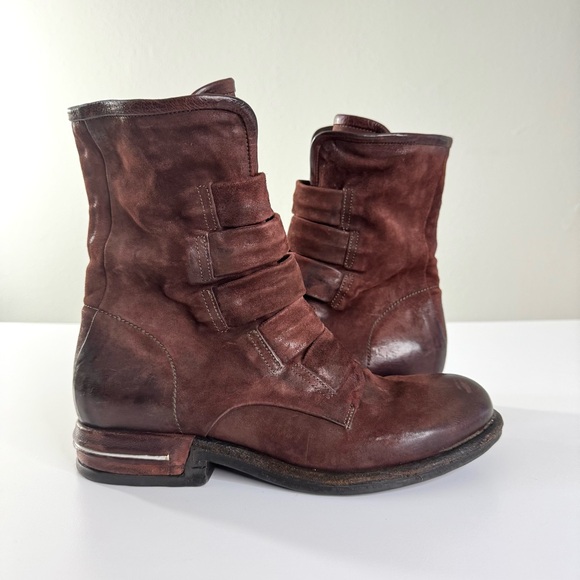A.S.98 Traver Combat Moto Leather Mid Calf Boots Sequoia Brown Size 38 US 7.5 - Picture 4 of 10